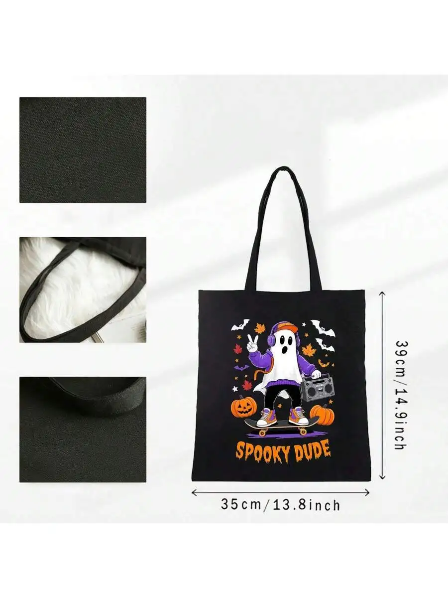 Canvas Tote Designer - Black Spooky Dude Halloween Tote Bag