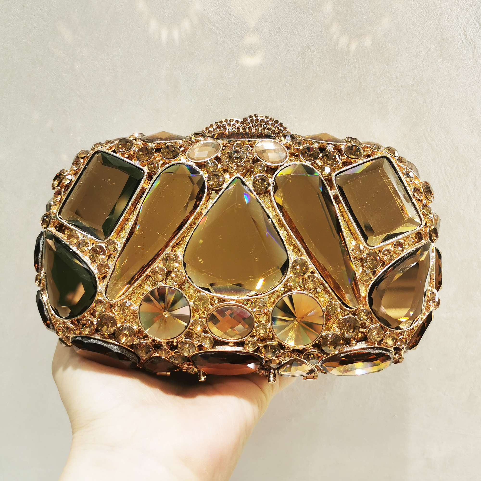 Luxury Bags Gold - Gold/Silver Big Stone Evening Purse Bag
